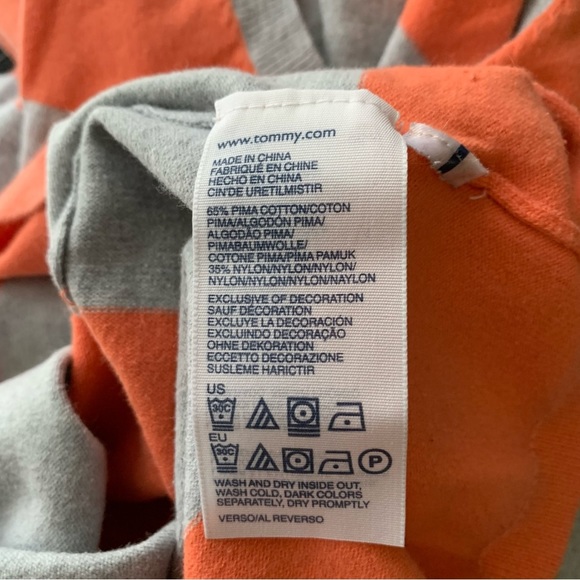 Tommy HILFIGER V-NECK ORANGE & GREY STRIPED SWEATER SIZE XS - Picture 5 of 5